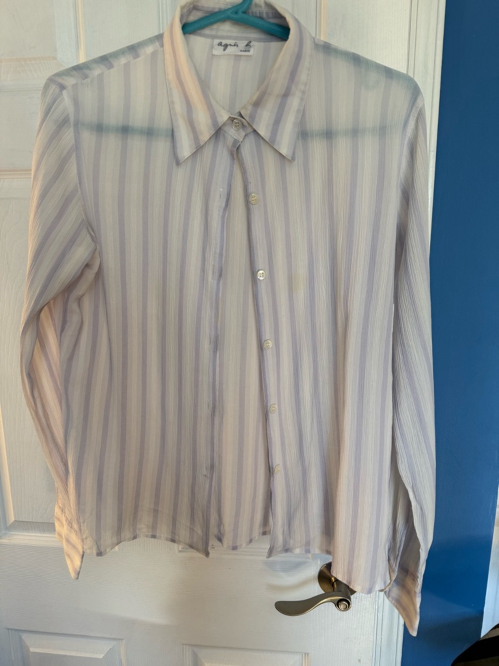 Agnes B. Women's Light Blue & White Striped Button-Down Shirt